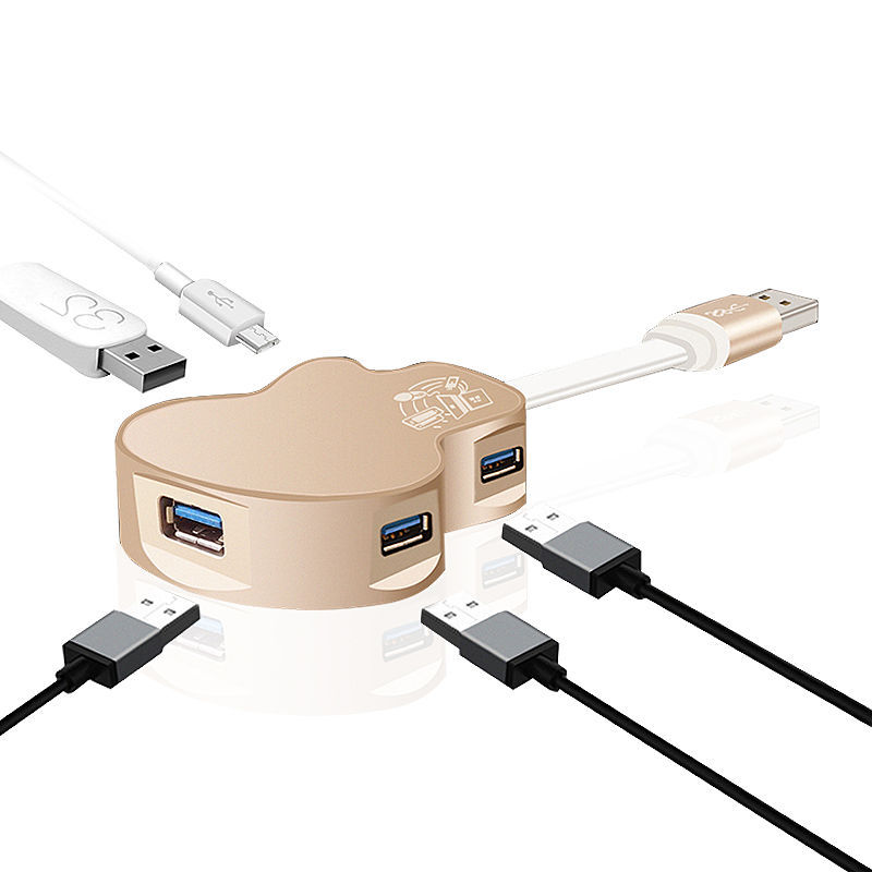 AJIUYU Acer宏基笔记本转接头电脑USB分线器USB3.0接口宏碁usb集线器HUB扩展坞 土豪金 USB3.0转多个4个USB3.0接口 PravelMate P2/P4/P6/X/B