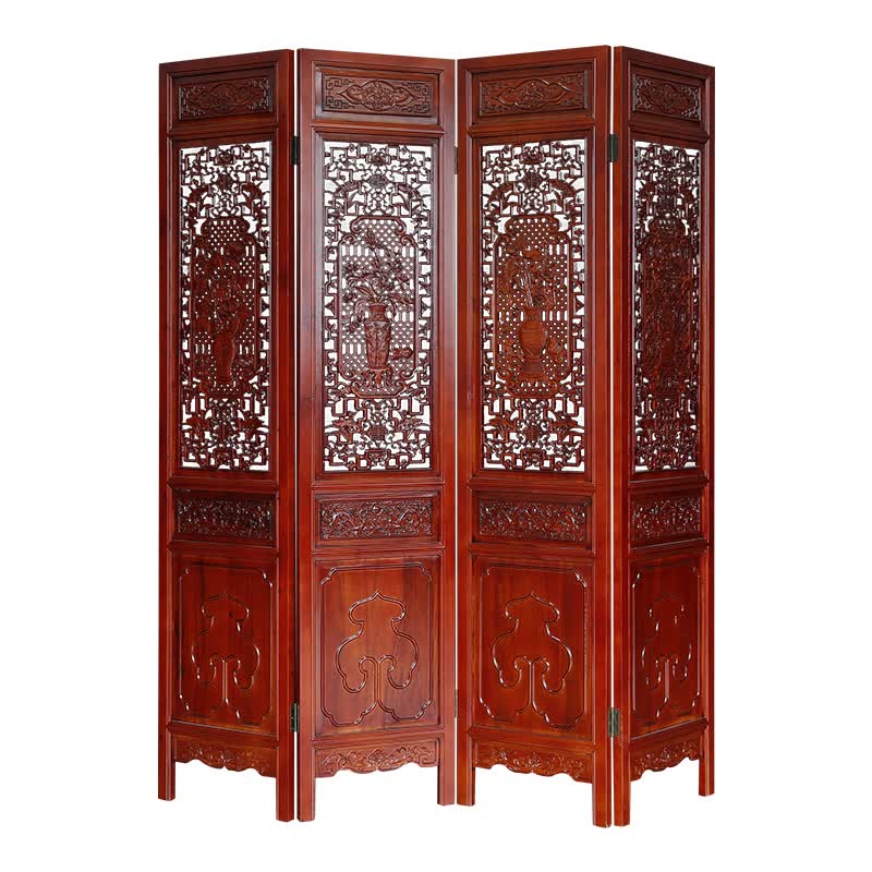 龙上龙(longshanglong)全实木香樟木镂空雕刻折叠客厅屏风酒店客厅