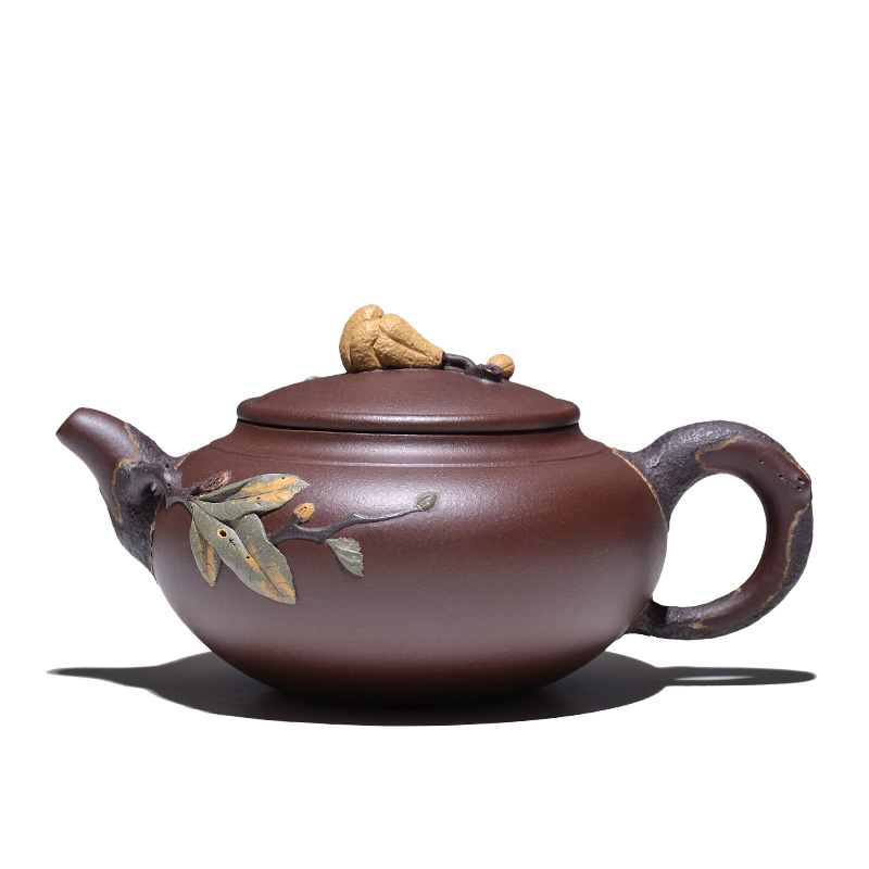 吉羊 紫砂壶宜兴茶壶全手工功夫茶具 原矿福寿双全壶340ml 紫泥