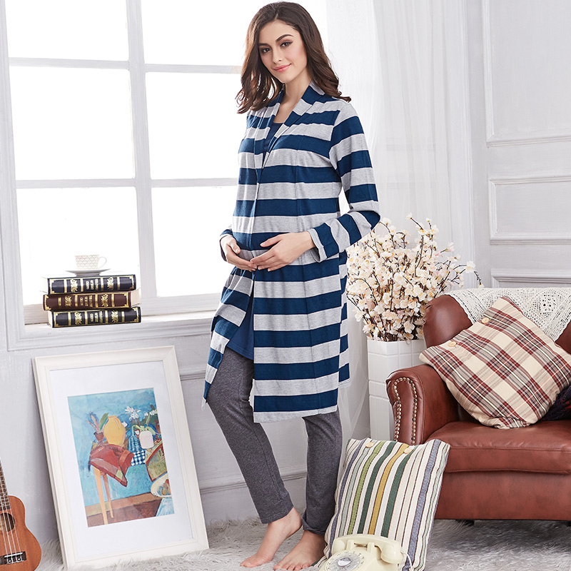 INUjIRUSHI日式孕妇产后哺乳家居服月子套装春秋保暖打底秋裤睡衣棉两件套 宝蓝色 均码