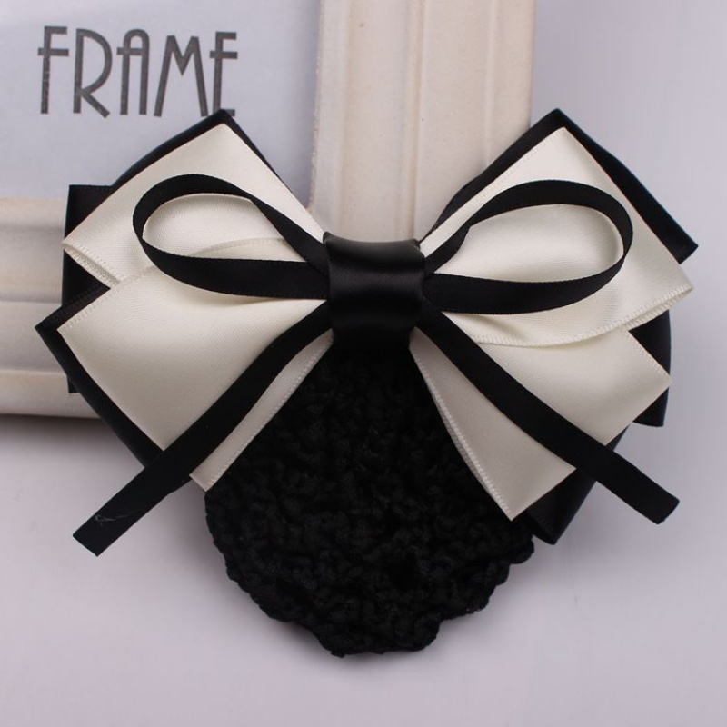 工作头花职业发网酒店服务员网兜护士银行头花蝴蝶结发饰 黑色 小丝带