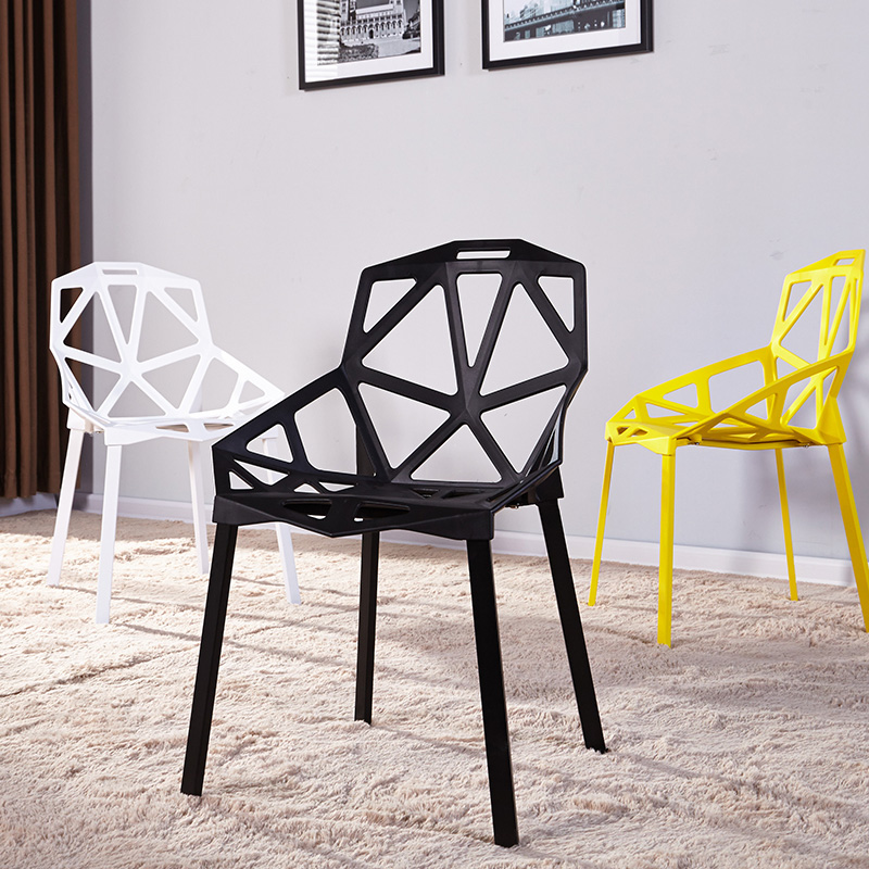 百思宜 餐椅北欧简约休闲椅设计师咖啡椅餐桌椅子 创意洽谈椅几何镂空椅 餐椅子 现代简约  椅子家用 黑色