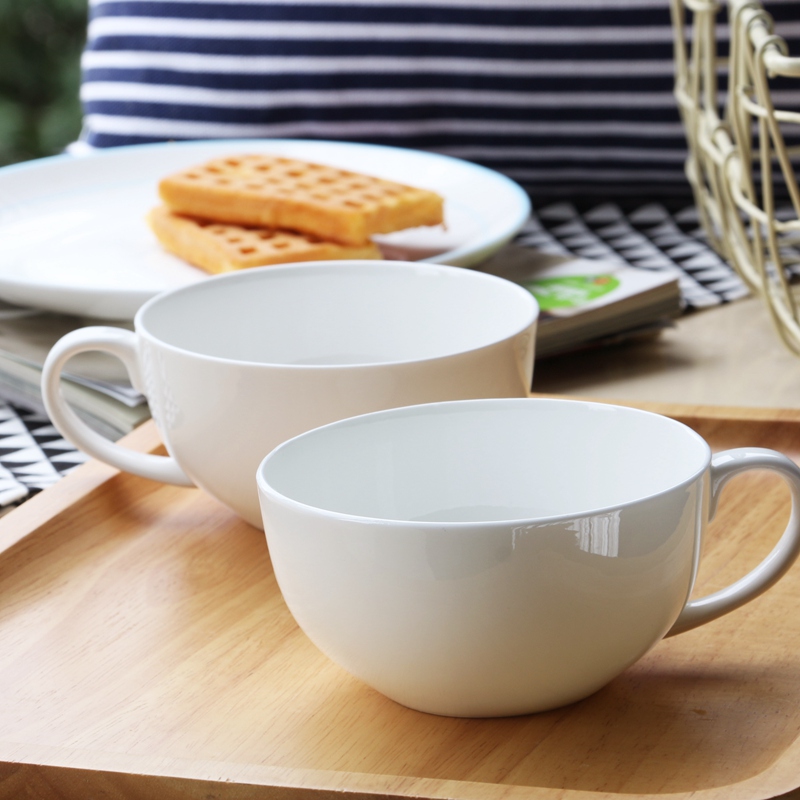 雅言陶瓷燕麦碗麦片杯牛奶杯早餐杯带把早餐碗咖啡杯酸奶杯喂饭碗定制logo  早餐碗1个（不带勺）
