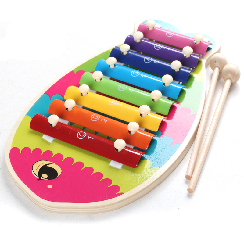QZMTOY木制手敲琴八音琴小木琴打击乐器婴幼儿童宝宝早教启智音乐玩具 彩鱼(八音琴)