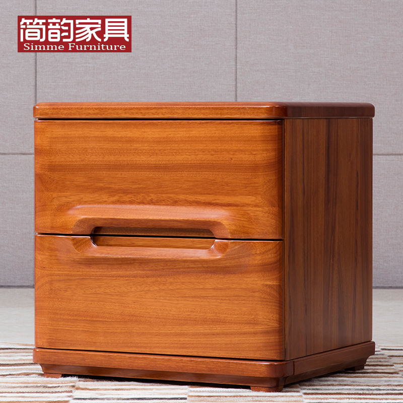 简韵 金丝木床头柜 现代中式家具金丝胡桃床头桌 全实木床边柜 金丝木