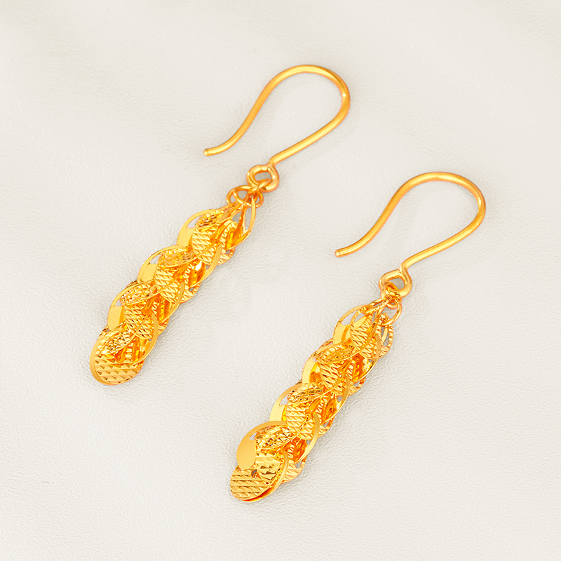 车花凤尾金耳环女 足金耳饰婚嫁金耳坠(工费40元) 定制3克一对