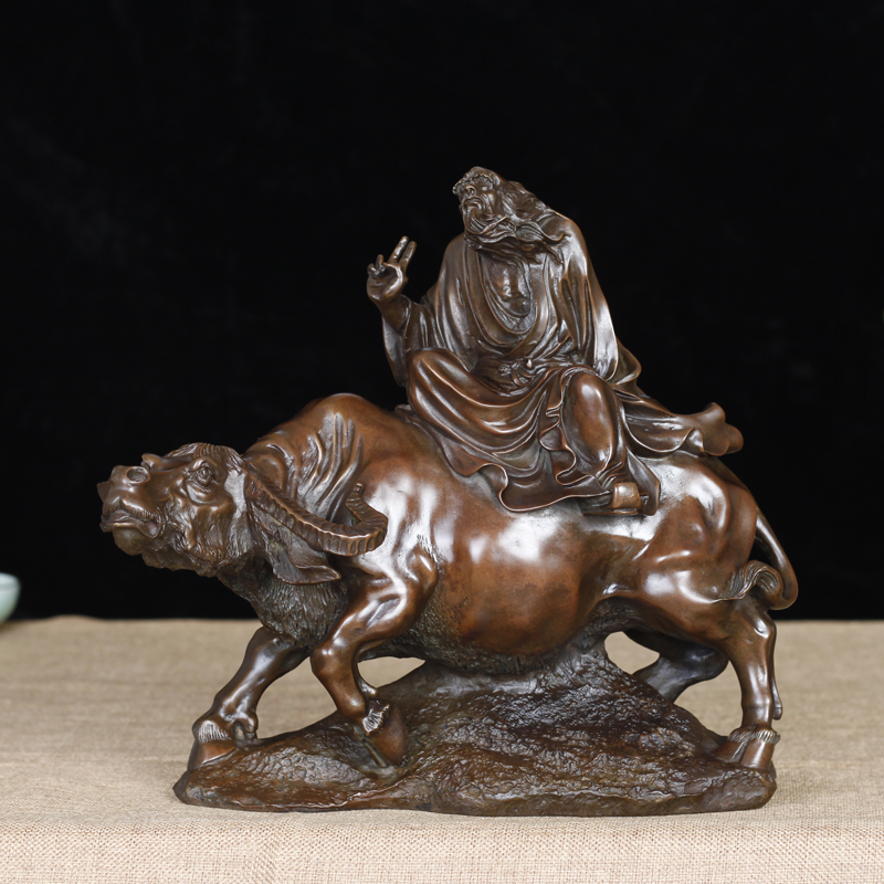 聚玄轩黄铜老子摆件 铜制工艺礼品紫气东来家居摆件 老子骑青牛创意