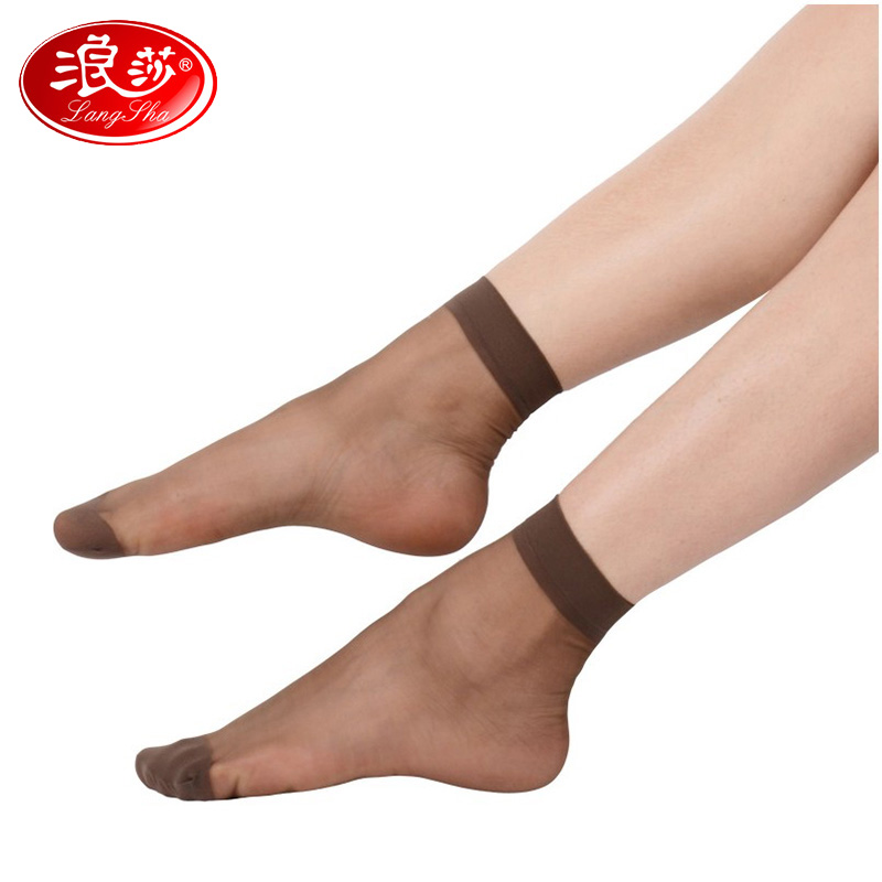 浪莎langsha短丝袜10双 女士超薄透明包芯丝短袜子 女袜黑色肉色隐形