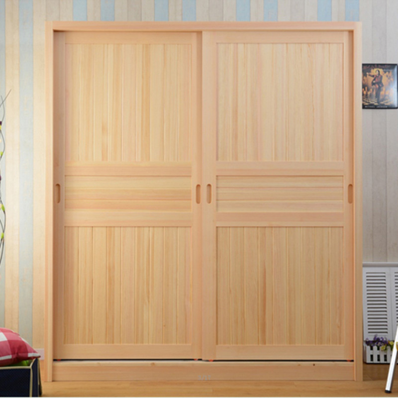 顧虎（GUHU）實木推拉門大衣柜省空間木質(zhì)趟門新西蘭松松木移門衣櫥經(jīng)濟 160寬58深195高衣柜