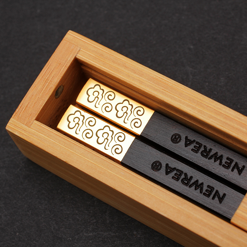 新锐newrea新锐 21cm乌木雾金祥云筷子 1双便携随身装