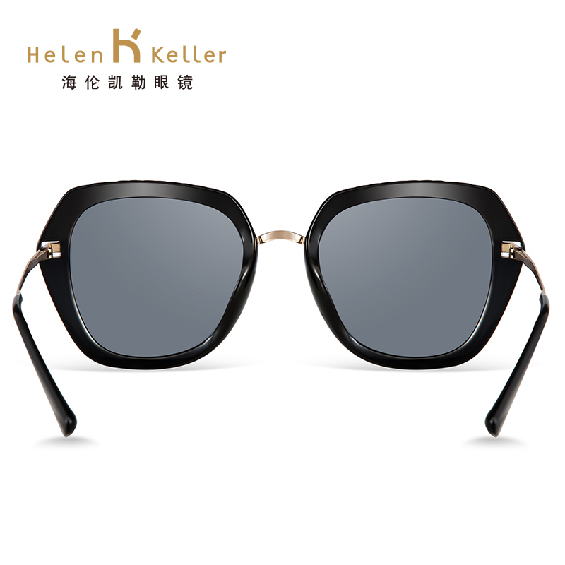 海伦凯勒骑行眼镜大框潮黑色墨镜复古方形太阳镜女开车镜H8722 深灰渐近色+曜石黑框P01