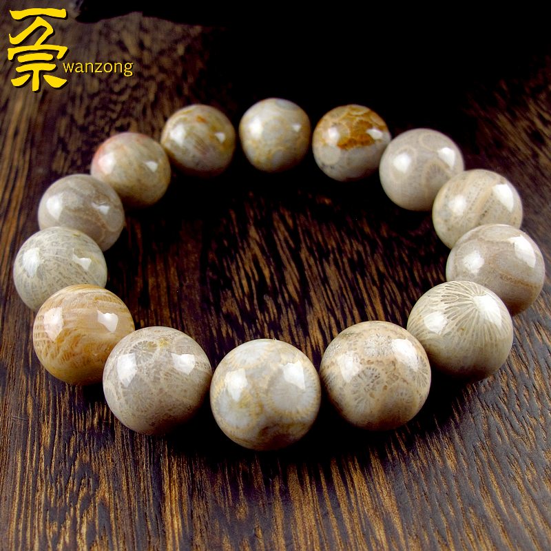 万宗原石满花金钱纹珊瑚玉手链男法螺天珠手串16mm天眼大珠子真品