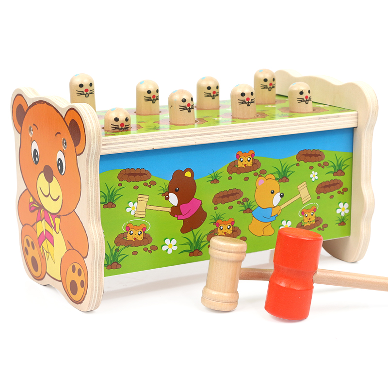 幼得乐木制儿童玩具打地鼠敲打敲击木制双锤打地鼠玩具 小熊打地鼠
