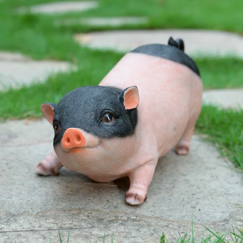 家居客厅电视柜酒柜装饰品摆件树脂工艺品动物仿真小猪摆件 花趴猪