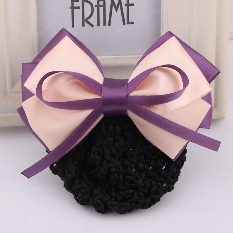 空姐工作头花职业发网酒店服务员网兜护士银行头花蝴蝶结发饰 紫罗兰