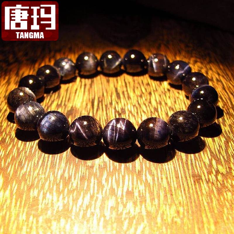 哈妮宝贝honeybaby10mm蓝虎眼石手链女木变石手串唐玛