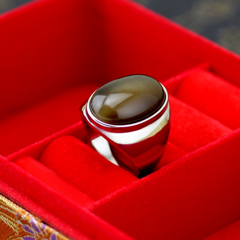 欧美男士霸气戒指 复古玛瑙指环男 钛钢 美7号(内周长54.5毫米)