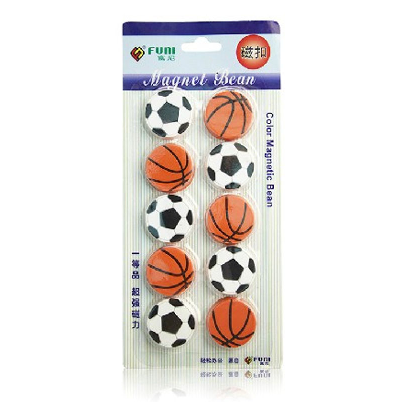 红鑫文具 CT-331白板磁扣 篮球足球 平面磁粒/磁片 直径30mm10个装 5卡装