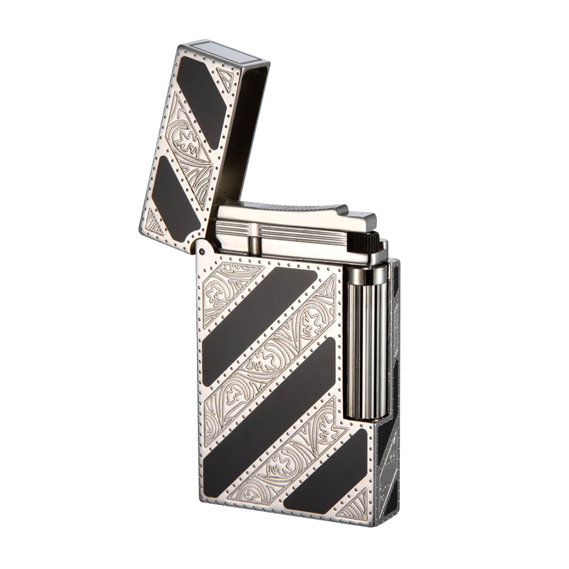 dubtnt)朗声充气打火机黄铜侧滑砂轮中国漆男士礼品送礼金属烤漆打