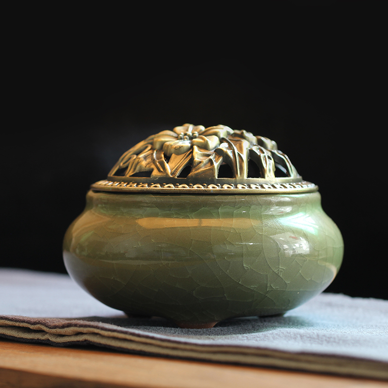 福笙堂 陶瓷檀香炉 龙泉青瓷哥窑盘香炉线香香插 居家室内仿古熏香炉