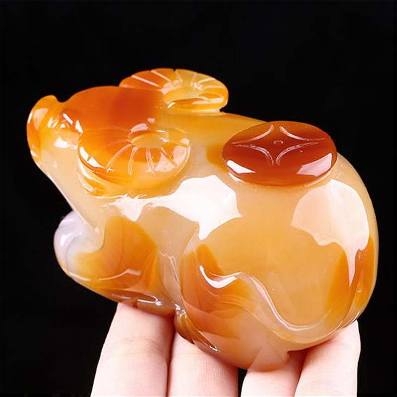 至翠斋   俏色玉髓牛手把件玉石把玩 男士玉雕如意生肖牛手玩件 玉器