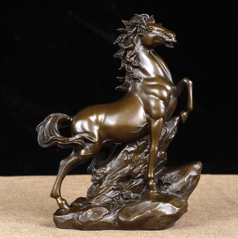 聚玄轩 全铜制马到成功摆件办公室铜生肖马摆件家居饰品摆件跃马工艺