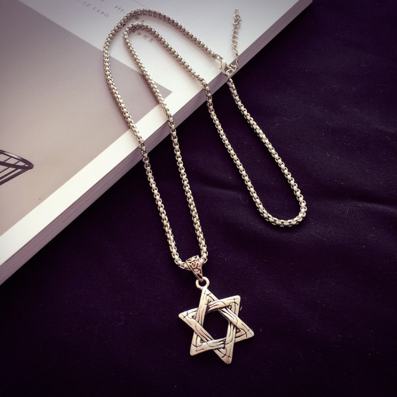 贻贝潮人复古六芒星长款项链吊坠男脖子个性百搭装饰品挂件夏季毛衣链