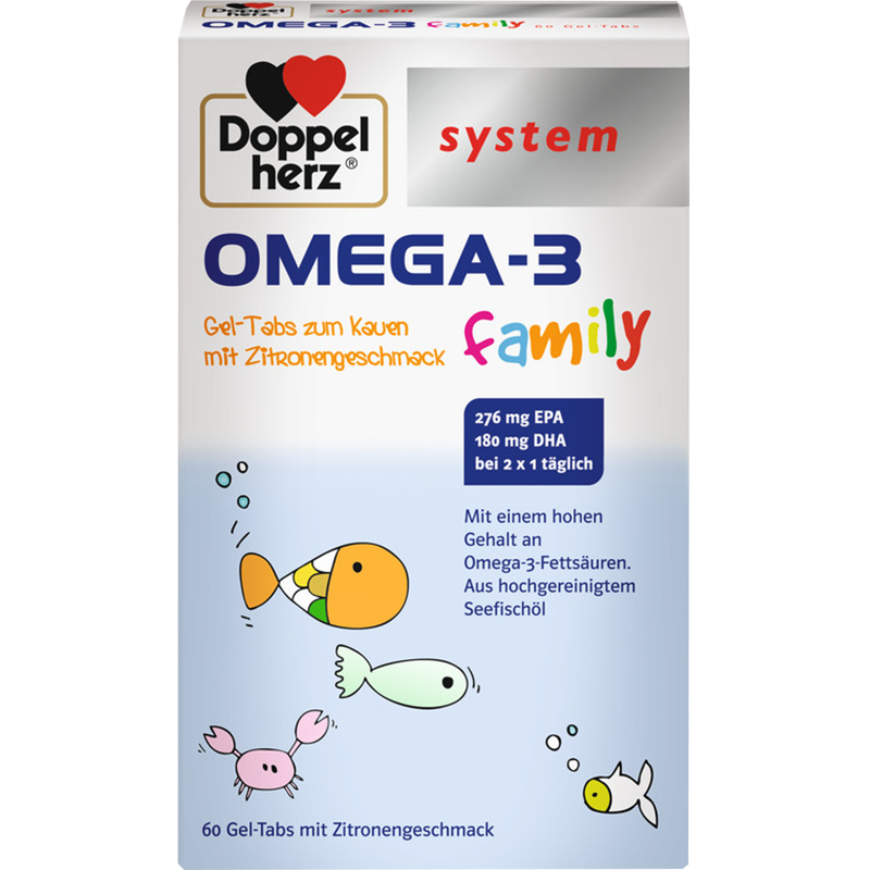 双心(Doppelherz) 儿童深海鱼油OMEGA-3软糖60粒/盒 富含DHAEPA Omega-3柠檬口味 德国进口