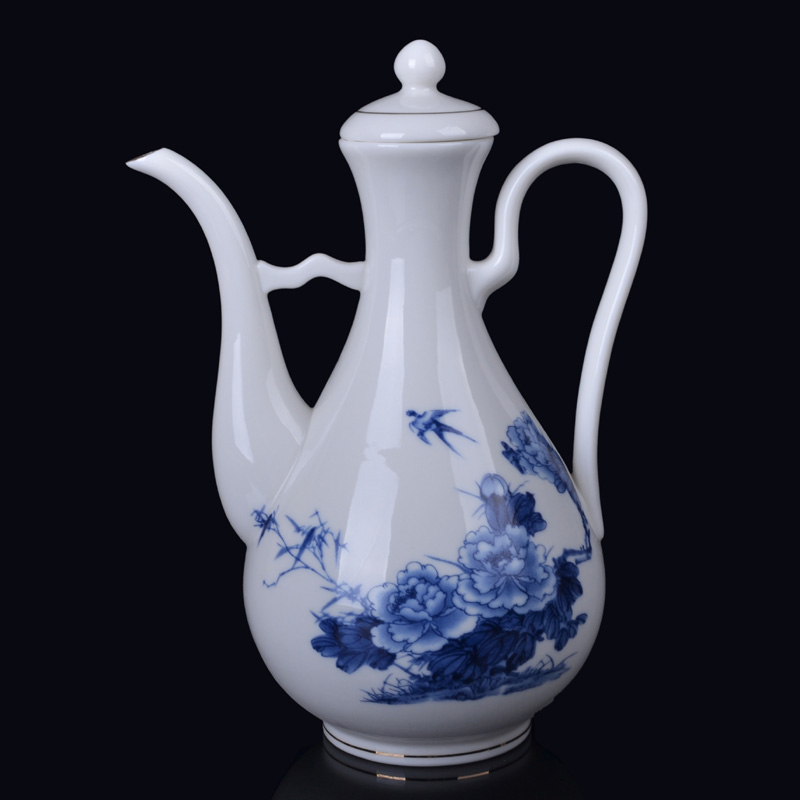 祥燕青花瓷牡丹酒具酒壶陶瓷家用酒壶仿古分酒器田园风创意 牡丹 500