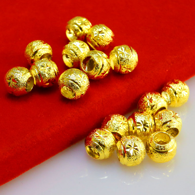 千影珠宝黄色素金转运珠大圆珠子吊坠编手链半成品首饰配件金豆豆仿金