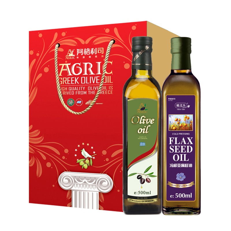 阿格利司（AGRIC）橄榄油 冷榨亚麻籽油 500ml*2健康1+1礼盒