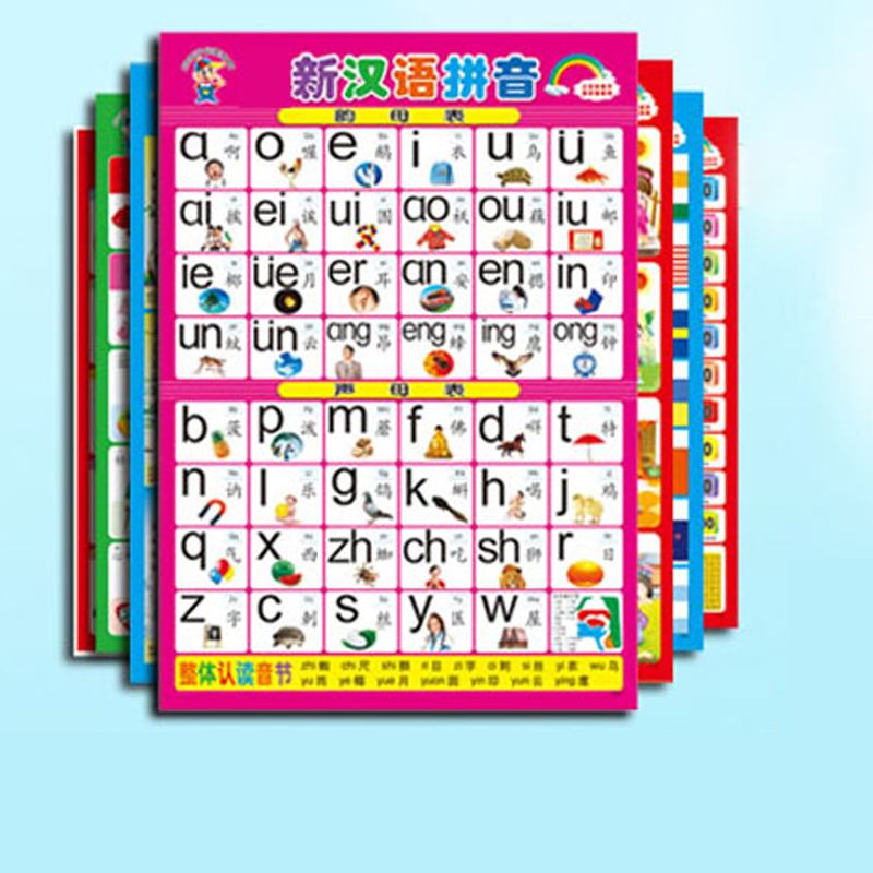 早教认知卡看图识字挂图贴纸中英文益智启蒙识字汉语拼音数字墙贴套装