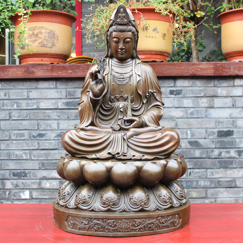黄铜观音 坐像 铜观音菩萨/观世音 工艺品摆件 高80cm咖啡色坐姿观音