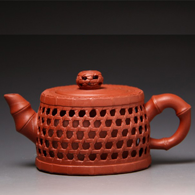 美典(meediea)宜兴名家紫砂壶 茶具茶壶 全手工小红泥镂空井栏壶155cc