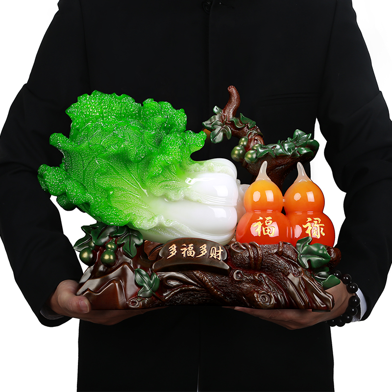吉善缘 招财玉白菜装饰摆件 创意葫芦工艺品客厅酒柜电视柜家居饰品