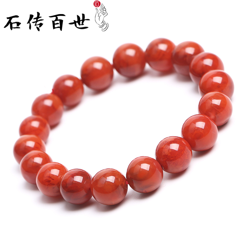 石传百世天然南红玛瑙手链散珠玫瑰红柿子红南红玛瑙手串送女友 原石