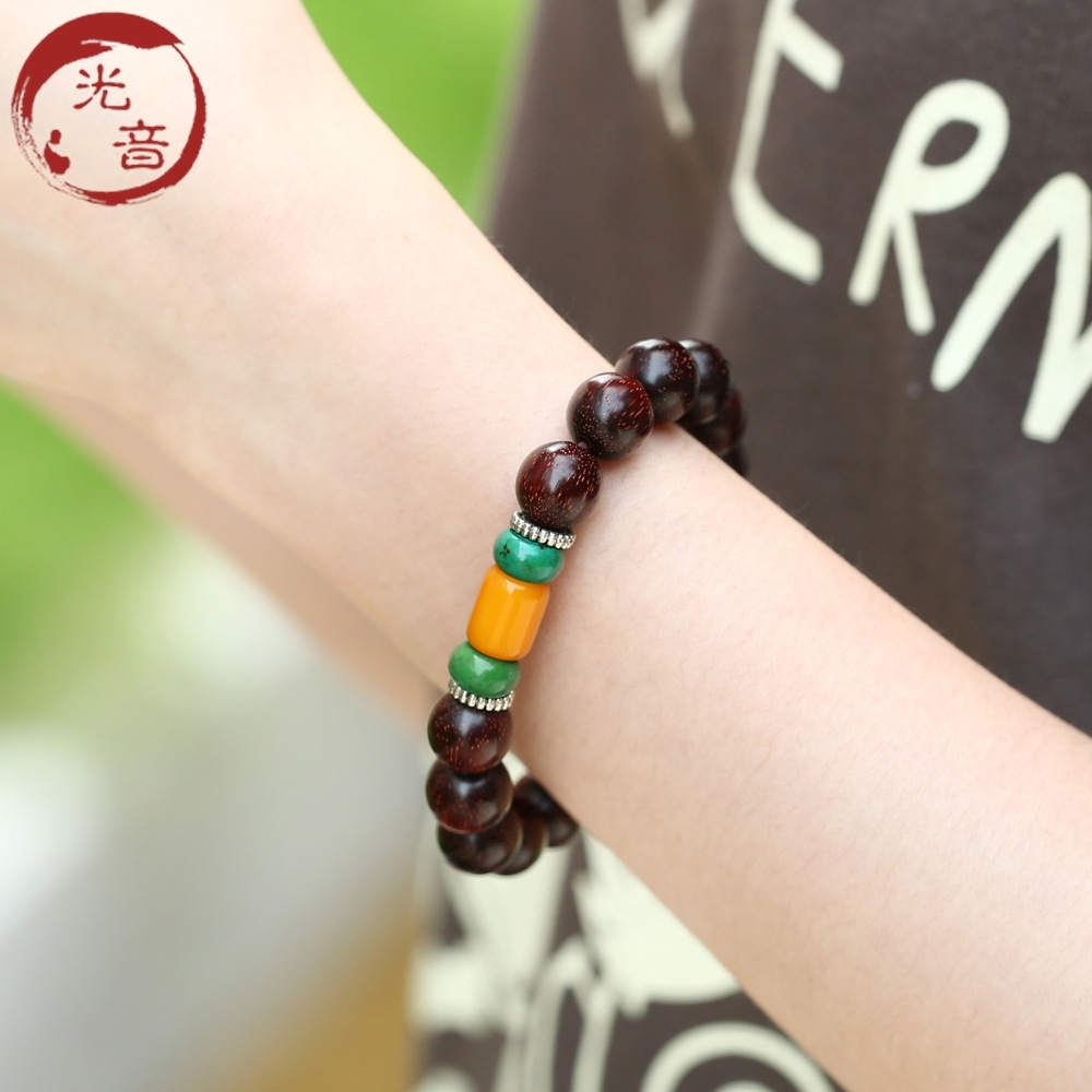 印度小叶紫檀手串 女士 手链 女款 单圈佛珠 12mm 木质手串 檀香木