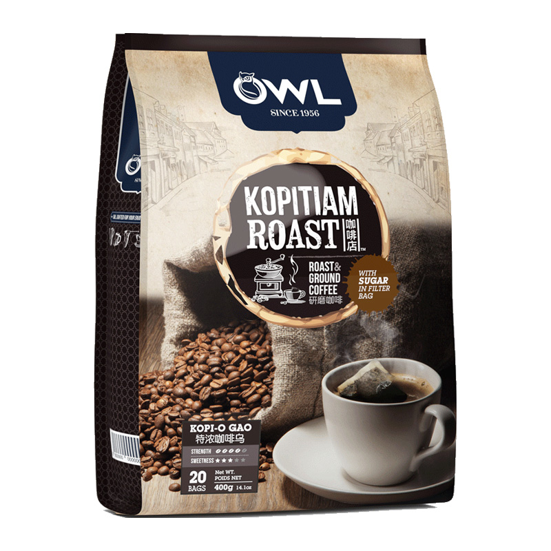 马来西亚进口 猫头鹰(OWL) 采用阿拉比卡咖啡豆 研磨系列 全新 棉袋浸泡 特浓黑咖啡 20条400g