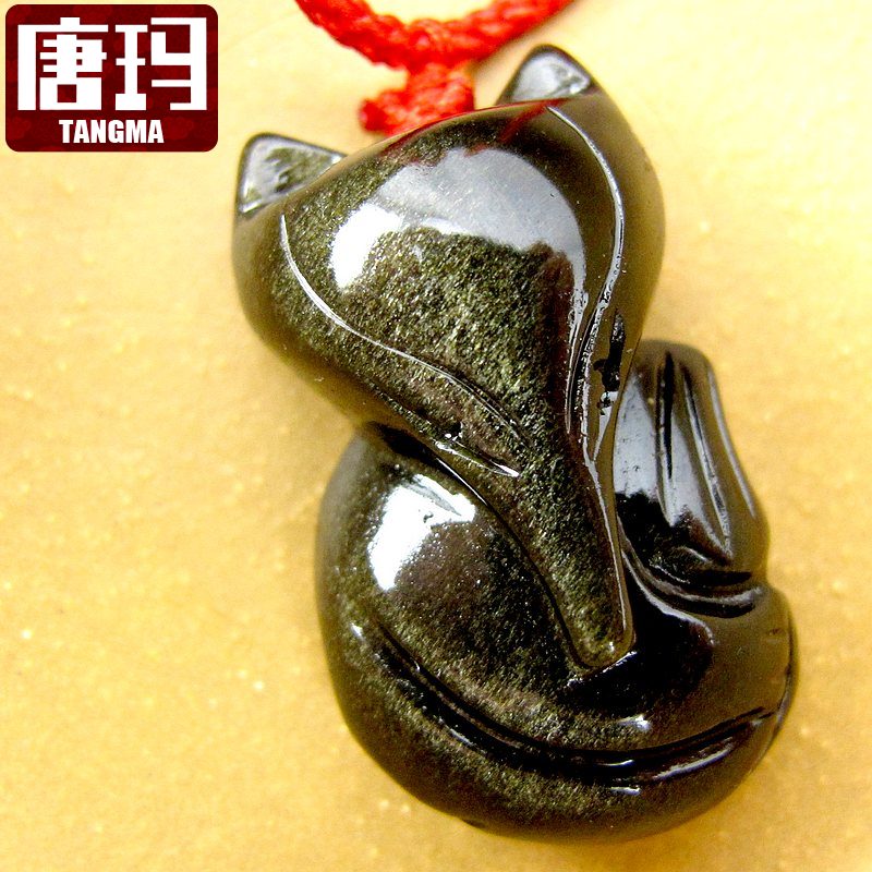 哈妮宝贝honeybaby金曜石小狐狸黑曜石吊坠女项链