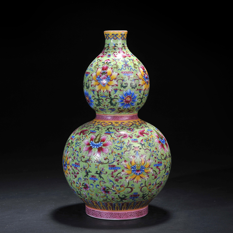 泉讨仿清乾隆景德镇陶瓷粉彩莲花纹葫芦瓶官窑级瓷器花瓶摆件 器花瓶
