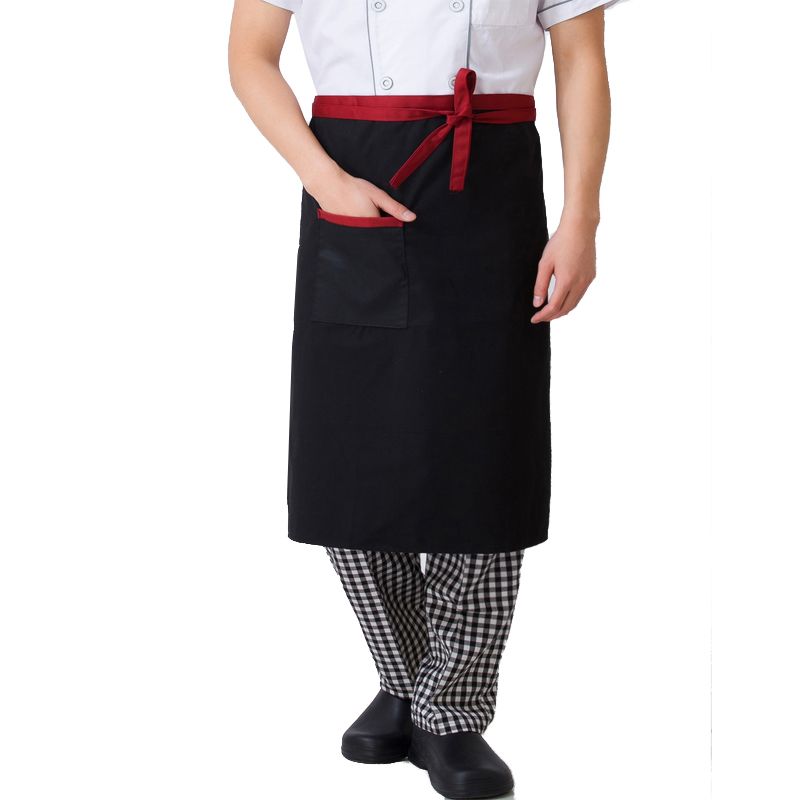 衣品永呈半身厨师围裙酒店餐厅饭店厨房工作服围裙男女服务员围裙半截 黑色红带围裙