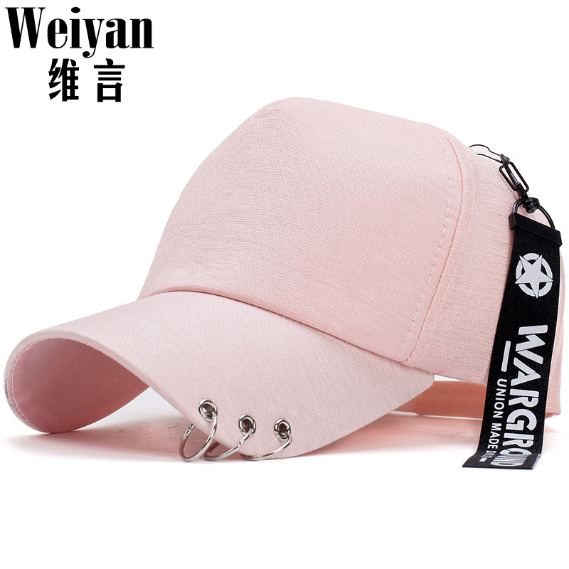 维言 帽子男女棒球帽韩版潮户外休闲时尚铁环长带鸭舌帽 粉色