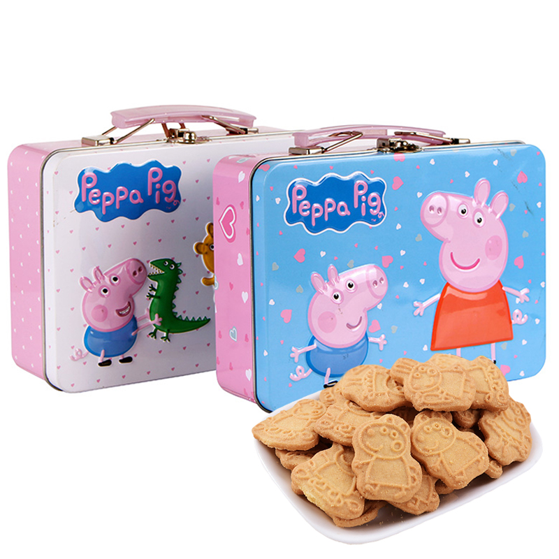 小猪佩奇 Peppa Pig 手提铁盒 牛奶曲奇饼干礼盒 卡通儿童食品礼物盒 120g 颜色随机发货