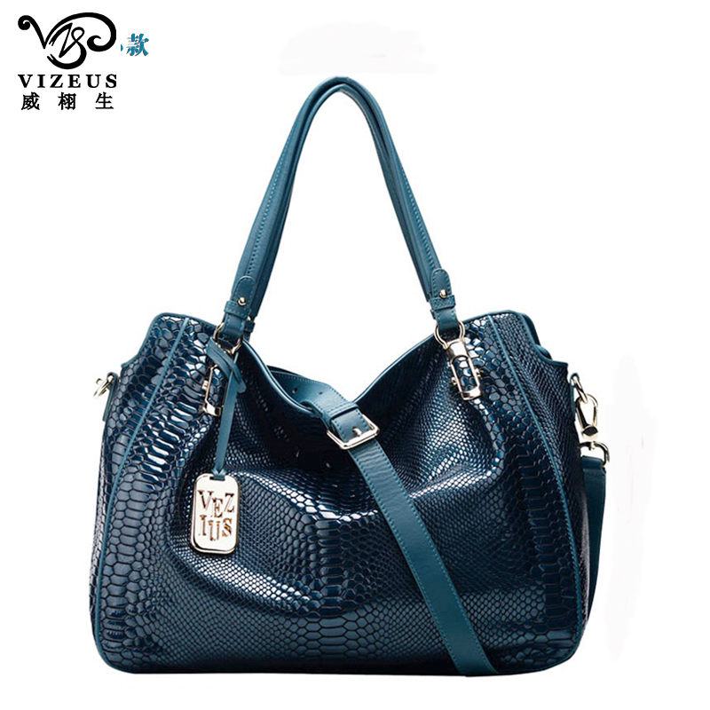 威栩生(vizeus)真皮女包单肩斜跨手提包女头层牛皮奢华品牌漆皮女士