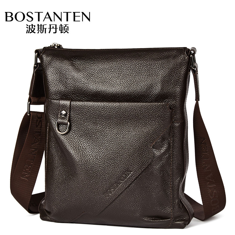 波斯丹顿 头层牛皮男包休闲单肩包男士斜挎包 商务包 啡色