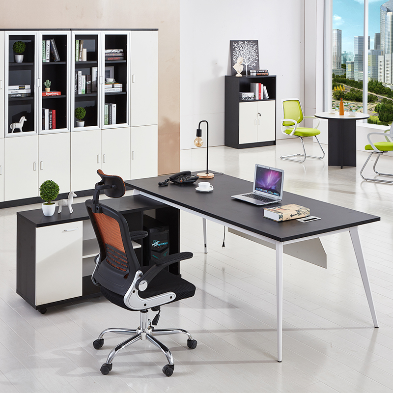 盎梓简约现代板式老板桌主管写字台经理桌单人主管桌办公家具 黑白色