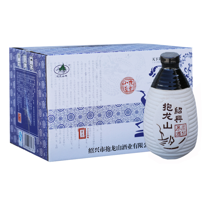抱龙山 绍兴特产黄酒 十二年陈半甜糯米黄酒花雕酒 350ml*6礼盒装