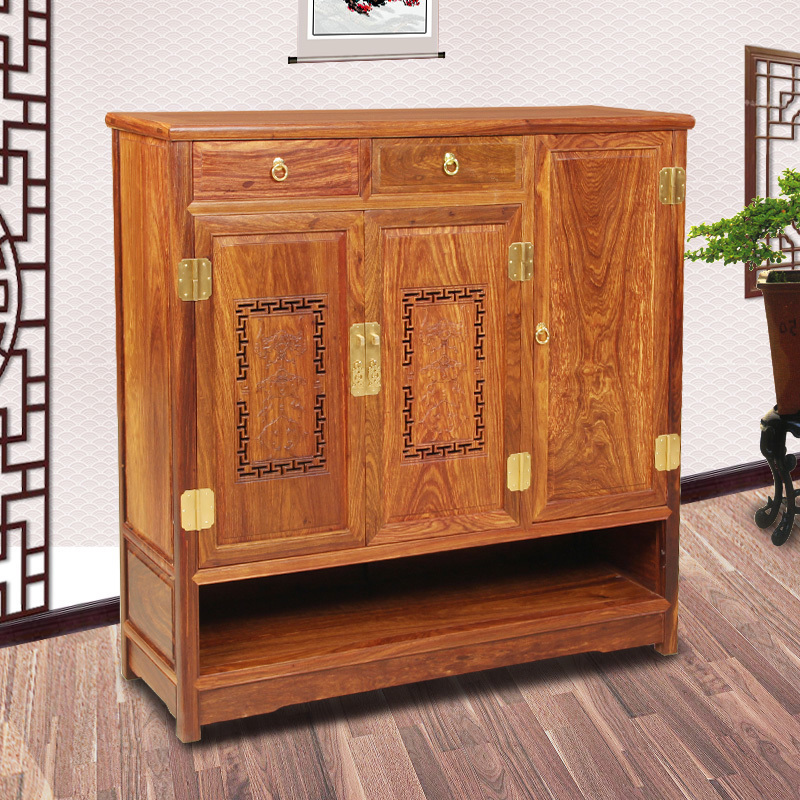 八方客红木家具非洲花梨(学名:刺猬紫檀)现代中式仿古实木鞋柜三门