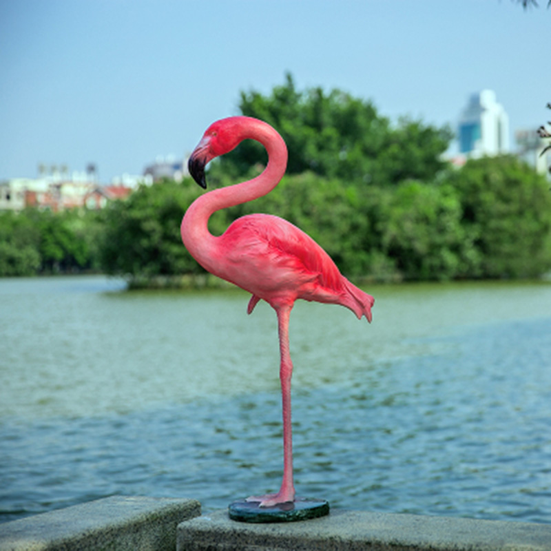 鸿日关辉 花园庭院装饰仿真动物玻璃钢雕塑火烈鸟摆件工艺品新婚 红