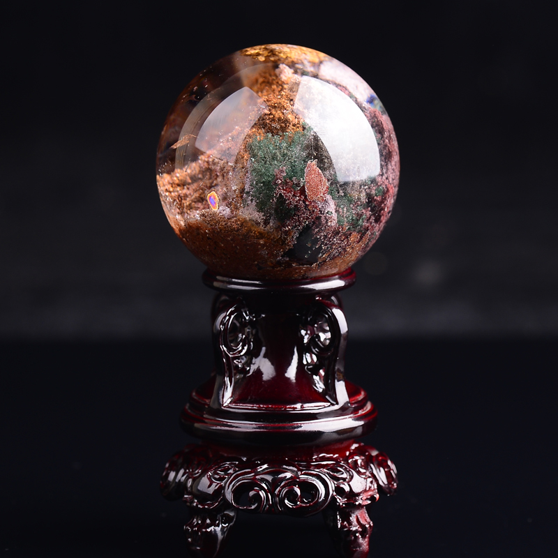 慈灵阁绿幽灵水晶聚宝盆摆件红幽灵水晶球摆件孤品春夏秋冬四季幽灵
